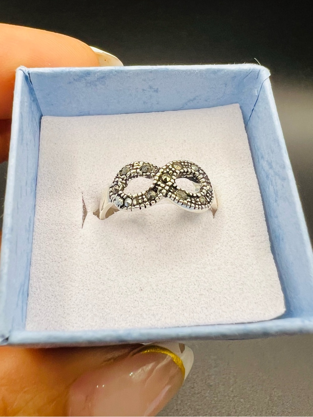 Silver infinity ring features a vintage-style, Sterling Silver 925